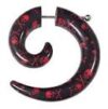 Fake Ohr Spirale Acryl gesamt groß 43mm Schwarz mit Rot Totenkopf Spirale stärker 8mm mit chirurgenstahl stecker