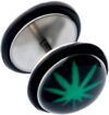 Ohr Fake Plug Piercing Schwarz grün blatt Disc mit Schwarz O-Gummi Durchmesser 10mm,Chirurgenstahl Stablänge 6mm